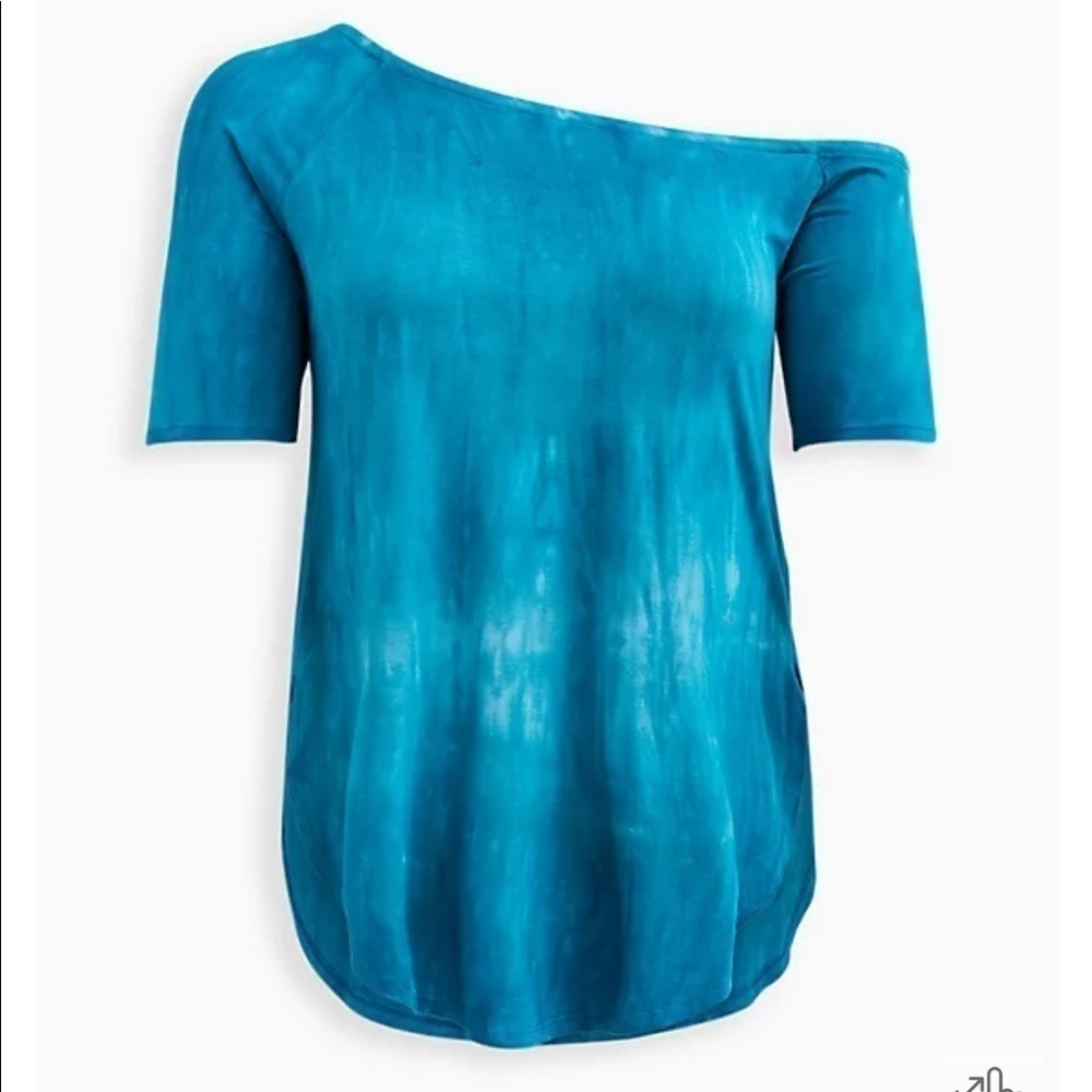 Torrid FAVORITE TUNIC OFF-SHOULDER SUPER SOFT SHORT SLEEVE TEE Blue Tie Dye - Picture 2 of 15